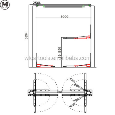 5000KGS 380v 2 Post Car Hoist Double cylindre hydraulique Pour le minibus SUV