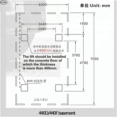 Rampe hydraulique pour voiture avec une puissance moteur de 2,2 kW et une hauteur de levage secondaire de 480 mm