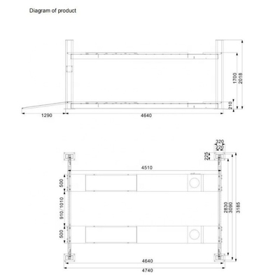 4500 kg Four Post Car Lift 1700 mm Hauteur de levage avec alignement des roues