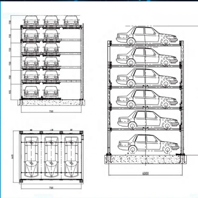 Économie d'espace Système de stationnement semi-automatique avec 6 couches et hauteur de 10350 mm
