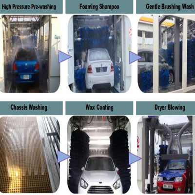 Machine de lavage de voiture entièrement automatique à haute pression Machine de lavage de voiture 10 pinceaux Systèmes de lavage de voiture à rouleaux Système de contrôle PLC Équipement automatique de lavage de voiture
