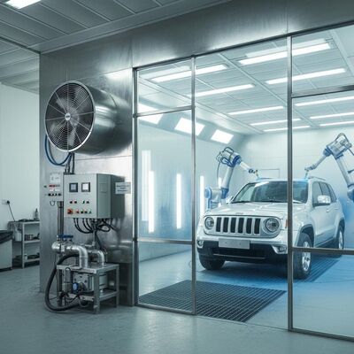 Cabine de peinture automobile avec ventilateur d'admission d'air de type européen de 5,5 kW, base en structure d'acier de 300 mm et hauteur de banc réglable de 40 cm à 118 cm