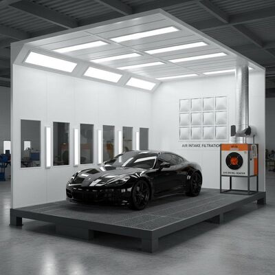 Cabine de pulvérisation de voiture avec une base de structure en acier de 300 mm, un filtre d'admission de sac de filtre et un brûleur diesel G10 pour une peinture optimale